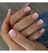 24Pcs Short Press on Nails Square Cute Fake Nails Ombre False Nails Full Cover Nails Press ons Sh...