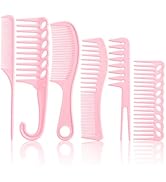 6PCS Professional Hair Comb Set for Women & Men Pink– Rat Tail, Wide & Fine Tooth Combs for Curly...