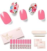 NAILOG Semi Cured Gel Nail Strips, 20 Pcs Pink Flowers Long Lasting Stickers Extra Long Nail Wrap...