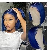Blue Bob Wig Human Hair Wear and Go Glueless Wig Human Hair Pre Plucked Pre Cut Short Bob Wigs Fo...