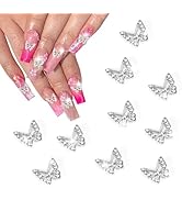 Vodolo 10pcs Butterfly Silver Nail Charms for Nails Accessories,3D Metal Nail Charms for Nails De...