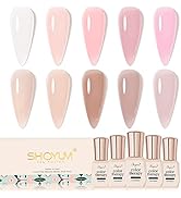 SHOYUM Jelly Nude Gel Nail Polish Set, 10Pcs Sheer Milky White Pink Transparent Gel Polish Kit UV...