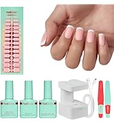 Modelones Gel Nail Kit with LED Light, 150 PCS Short Almond Press On Nails, 15 Sizes French Gel N...