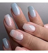 Press on Nails Medium Coffin MABKJLF Fake Nails Blue Full Cover Pink White Gradient False Nails w...