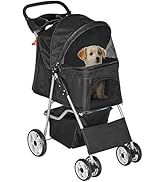 Epetlover Pet Stroller for Dogs, Black 4 Wheels Cat Strolling Cart Foldable Travel Carrier, Water...