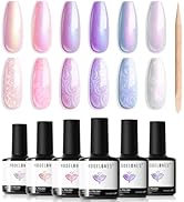 Modelones Gel Nail Polish, 6 Colors Shimmer Pearl White Pink Purple Mermaid Nail Drawing Glitter ...