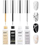 Gel Liner Nail Art Polish Set 10ml, 4 Colors Black White Gold Silver Nail Design Paint with Thin ...