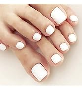 White Toenails Press on 24 Pcs Fake Toenails Artificial Toe Nails Press on Full Cover Press on To...
