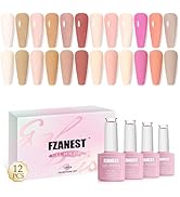 FZANEST Hema Free Gel Polish Set,12pcs Nude Pink Beige Pastel Color Gel Nail Polish Kit for DIY N...