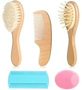 Goat Baby Hair Brush Set, Wooden Comb Massage Scalp Comb, Safe Natural Hair Care Kit, Soft Silico...