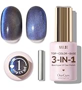 NAILOG Gel Nail Polish 12ml, Top Coat Color Gel Base 3 In 1 Formula Soak Off UV Cat Eye Gel Polis...