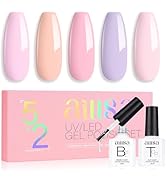 AILLSA Pastel Pink Gel Nail Polish Set Macaron Light Purple Orange Gel Polish with Base and Top C...