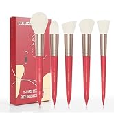 LULUCOLORS 5 pcs Soft Bristle Brushes with Wood Handles - Perfect for Makeup Artists, Beginners, ...