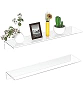 FEMELI Acrylic Floating Shelves 12-24 Inch, 2 PCS Clear Shelves for Plant Photo in Bedroom Living...