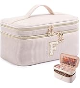 AMOIGEE Initial Makeup Bag Organizer,Personalized Double Layer Train Case, Travel Toiletry Bag fo...