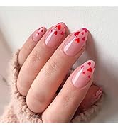 Valentines Press on Nails Short Almond Fake Nails Pink Full Cover Red Pink Heart False Nails with...