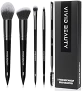 VIVID BEAUTY 5pcs Travel Makeup Brush Set with Wooden Handle & Fluffy Synthetic Hair, Makeup Brus...