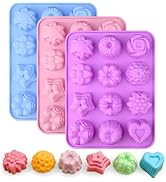 Sakolla 3 Pack Flower Molds Silicone, 12 Cavities Different Shapes Silicone Molds for Chocolate, ...