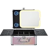 Makeup Case with Magnetic Lighted Mirror Cosmetic Train Box Detachable LED Mirror Adjustable Brig...
