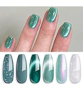 Modelones Cat Eye Gel Nail Polish, 6 Colors Hema Free 9D Green Glass Cat Eye Sliver Green Glitter...