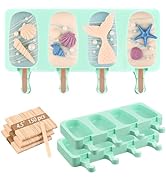 Sakolla Homemade Popsicle Silicone Molds Set, 3 PCS Ice Cream Molds with 150 Wooden Sticks for Ca...