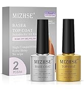 MIZHSE Gel Base and Top Coat, No Wipe Top Coat and Base Coat Set Glossy Finish Soak Off UV LED Na...