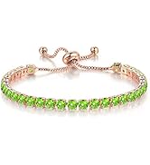 Adjustable Birthstone Tennis Bracelet for Women - Rose Gold Plated Birthdate Bracelet with 4mm Sp...