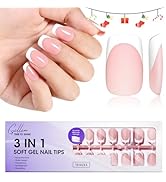 Gellen French Tip Press on Nails, Soft Medium Square French Gel Nails 150 Pcs, Classic Pink Frenc...