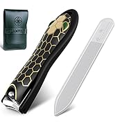 GLAMFIELDS Nail Clippers with Catcher, Anti Splash Sharp Fingernail Toenail Clipper with Nano Gla...