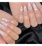 24 Pcs Pink Ombre Press on Nails Short Almond - BHLFRH Fake Nails Press ons Nail Art Tips Full Co...
