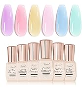 SHOYUM Jelly Crystal Gel Nail Polish Set, 6 Colors Pastel Blue Purple Rainbow Yellow Pink Gel Pol...