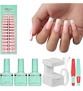 Modelones Gel Nail Kit with LED Light, 150 PCS Short Pink Square Press On Nails, 15 Sizes French ...