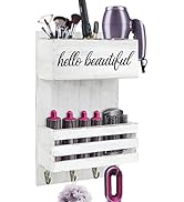 Rustic Hair Tool Organizer Wall Mount, 2 Layer Hair Dryer Holder Wall Mounted, Bathroom Hair Care...