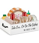 Kitchen Countertop Paper Plate Holders Utensil Caddy, Wood Utensil Holder Organizer for Plate Cup...