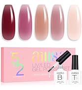 AILLSA Burgundy Red Gel Nail Polish Set Nude Jelly Pink Gel Polish with Base and Top Coat, Wine M...