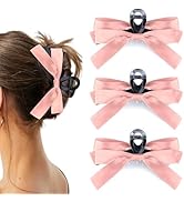 Vodolo Pink Bow Hair Claw Clip for Women Girls,3PCS Nonslip Big Bows Hair Claws Barrette for Thic...