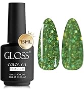 GLOSS Gel Nail Polish | Green Sparkle 15ml 1 pcs - HEMA Free Gel Polish, Green Glitter Soak Off U...