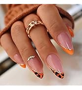 24 Pcs Nude Pink Press on Nails Short Almond - BHLFRH Fake Nails Press ons Leopard French Design ...