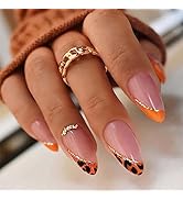 24 Pcs Nude Pink Press on Nails Short Almond - BHLFRH Fake Nails Press ons Leopard French Design ...