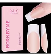 Medium Square French Tips Gel Nail Tips, BORNBYME White French Tip Nails 120PCS Matte Press on Na...