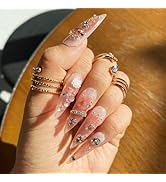 10pcs Handmade Press on Nails for Women Girls,Long Stiletto Luxury Fake Diamond Fake Nails,Bling ...