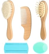 Goat Baby Hair Brush Set, Wooden Comb Massage Scalp Comb, Safe Natural Hair Care Kit, Soft Silico...