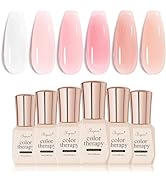 SHOYUM Icy Jelly Nude Pink Gel Nail Polish Set of 6 Transparent Milky White Colors Sheer Gel Poli...