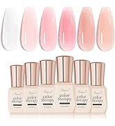 SHOYUM Icy Jelly Nude Pink Gel Nail Polish Set of 6 Transparent Milky White Colors Sheer Gel Poli...