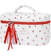 senbowe Large Quilted Makeup Bag, Cotton Quilted Floral Cosmetic Bag for Women, Cute Floral Coque...