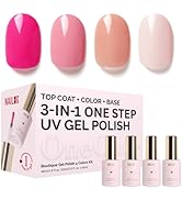 NAILOG Gel Nail Polish Set - 4 Colors Top Coat Color Gel Base 3-In-1 Soak Off UV Gel Polish Kit f...