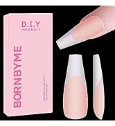 French Tips Gel Nail Tips, BORNBYME Long Coffin White French Tip Nails 120PCS Matte Press on Nail...