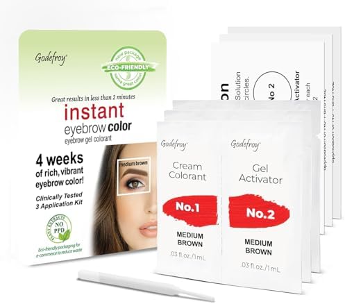 Godefroy Fast Acting Temporary Instant Brow Color, 3 Applications Per Package, Salon Quality Results, Medium Brown