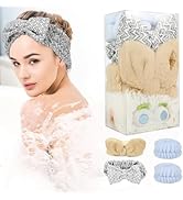 YZHMSZKJ Makeup Headband, Headband for Washing Face (Water Ripple Bow, Fuzzy Big Eyes, Rabbit ear...