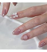 Valentines Press on Nails Short Almond Fake Nails Pink Full Cover 5D Bow Heart Charm False Nails ...